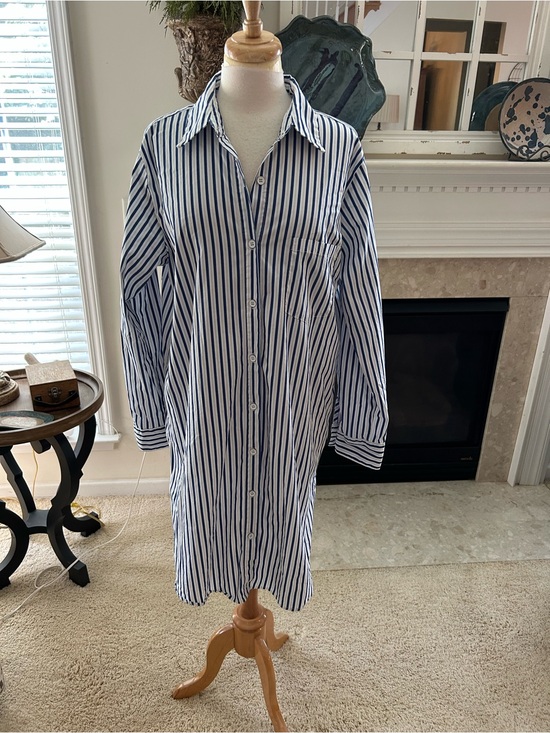 Karen Kane Dresses & Skirts - Karen Kane Navy and White Striped Button-Front Shirt Dress